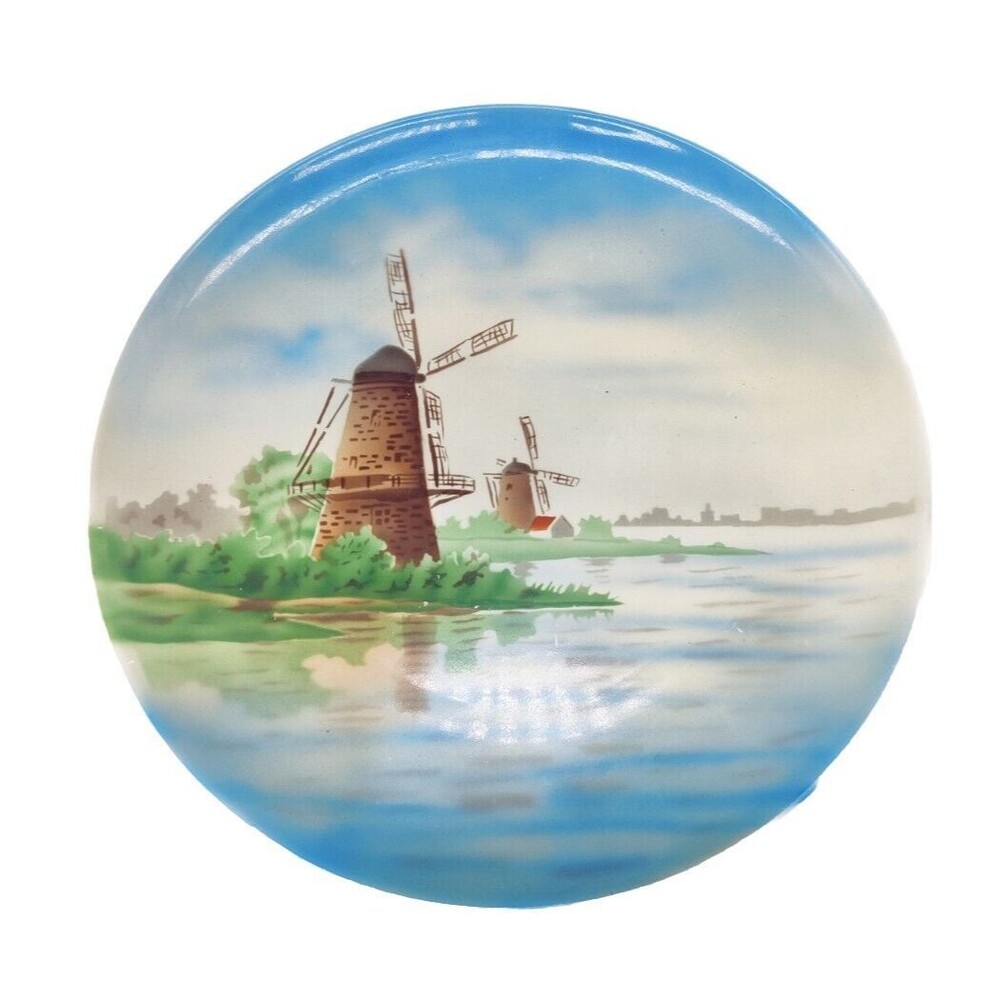 Rare Vintage Majolica Style Hand Painted Windmill Plate Tilso Japan Numbered
